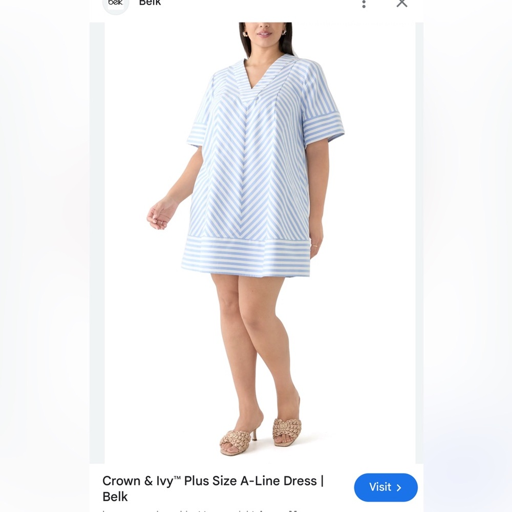 Crown & Ivy Light Blue and White Chevron A-Line Dress